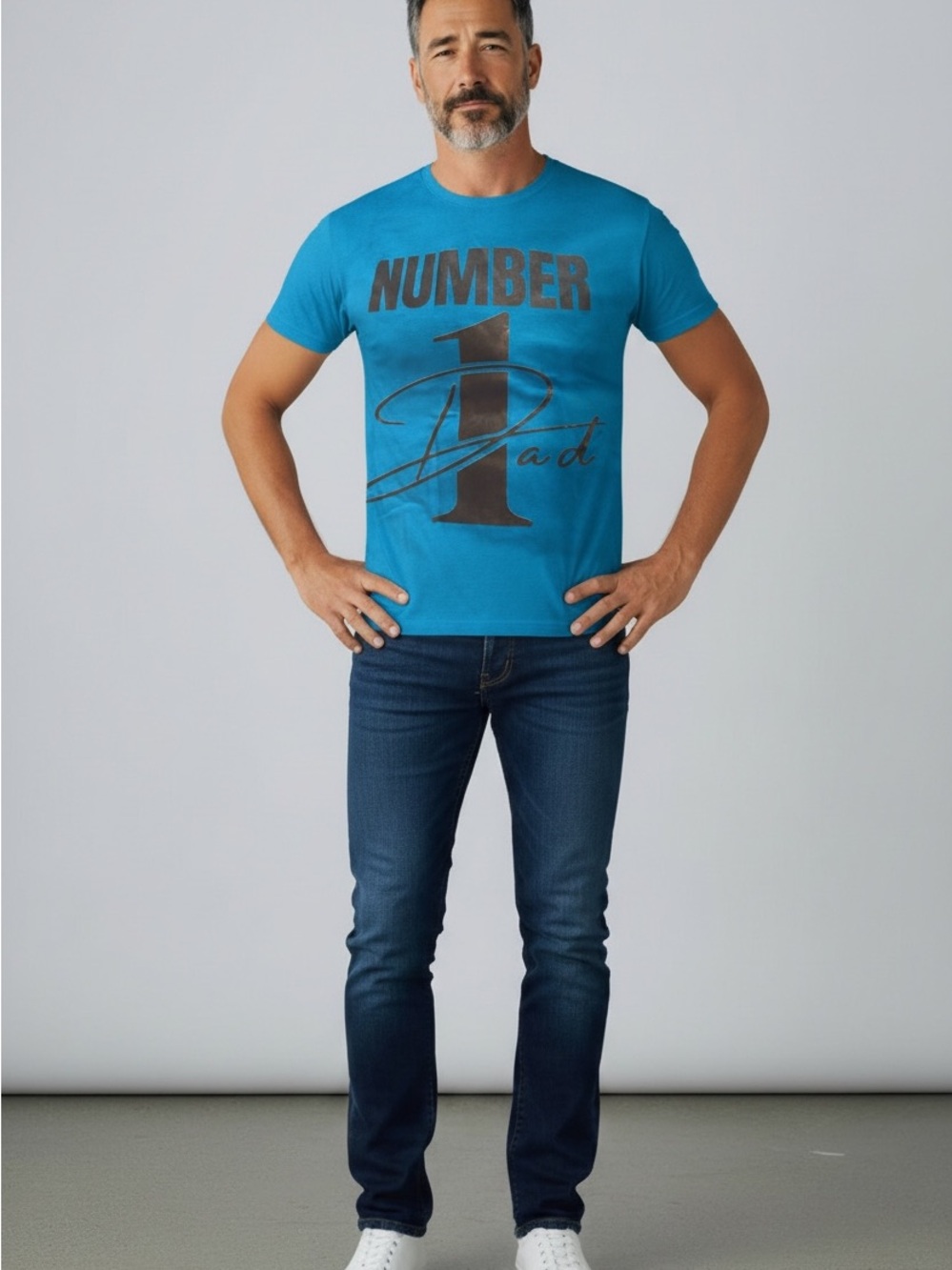 Number 1 Dad Graphic Tee - Turquoise Blue Black Sz 3 XL